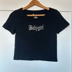 Bedazzled gothic Baby Girl black tee medium/large never worn